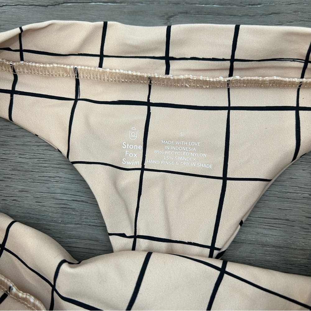 NWT Stone fox swim conch bikini bottoms sand plaid tan small women’s - Picture 3 of 4